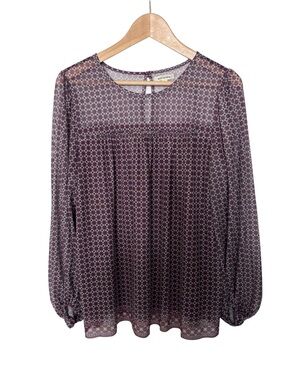 Max Studio Purple Printed Long-Sleeve Blouse